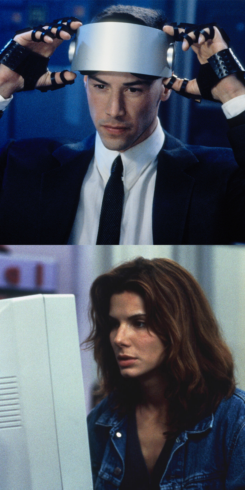 Keanu Reeves in Johnny Mnemonic and Sandra Bullock in The Net
